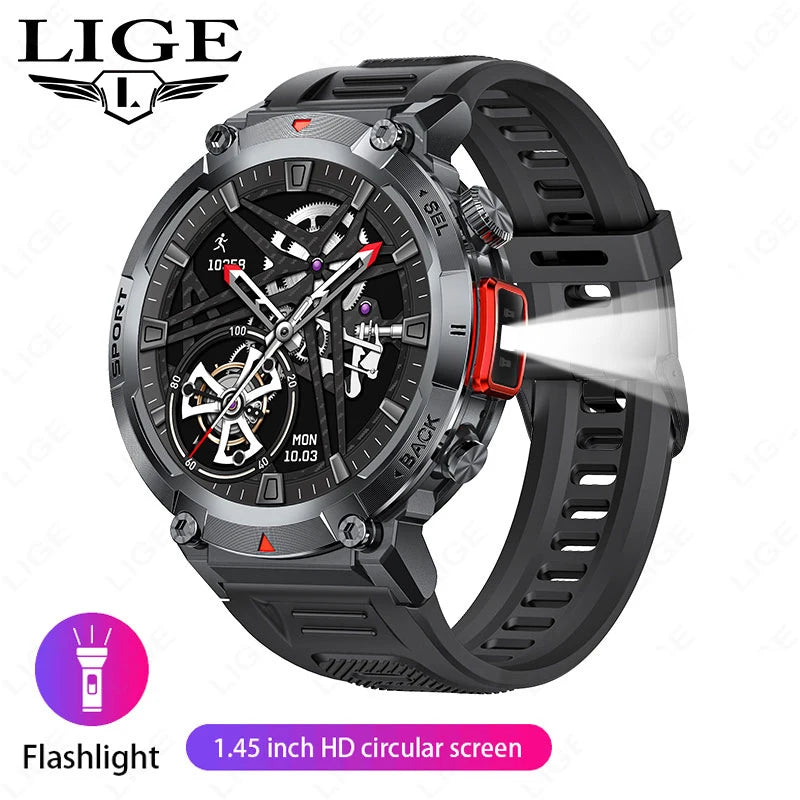 LIGE Flashlight Smartwatch for Men – Waterproof Sport Watch