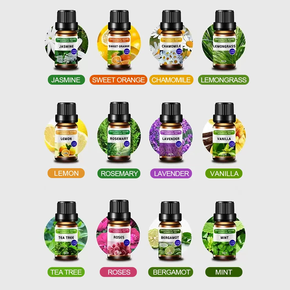 12-Bottle Essential Oil Set for Diffuser & Aromatherapy