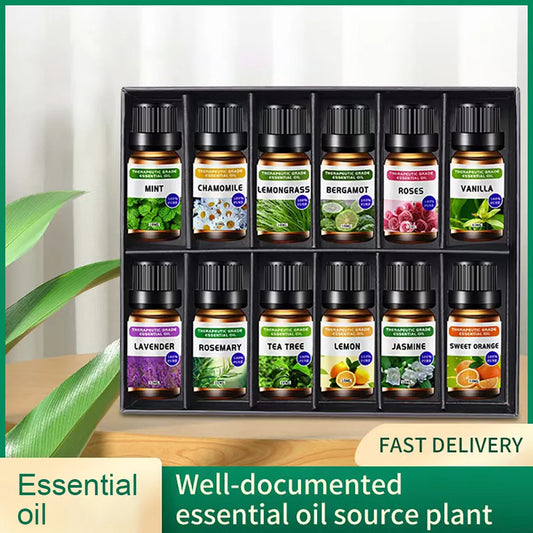 12-Bottle Essential Oil Set for Diffuser & Aromatherapy