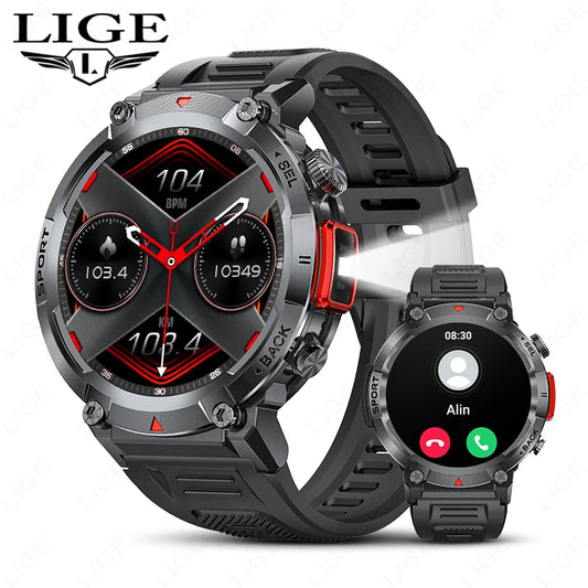 LIGE Flashlight Smartwatch for Men – Waterproof Sport Watch