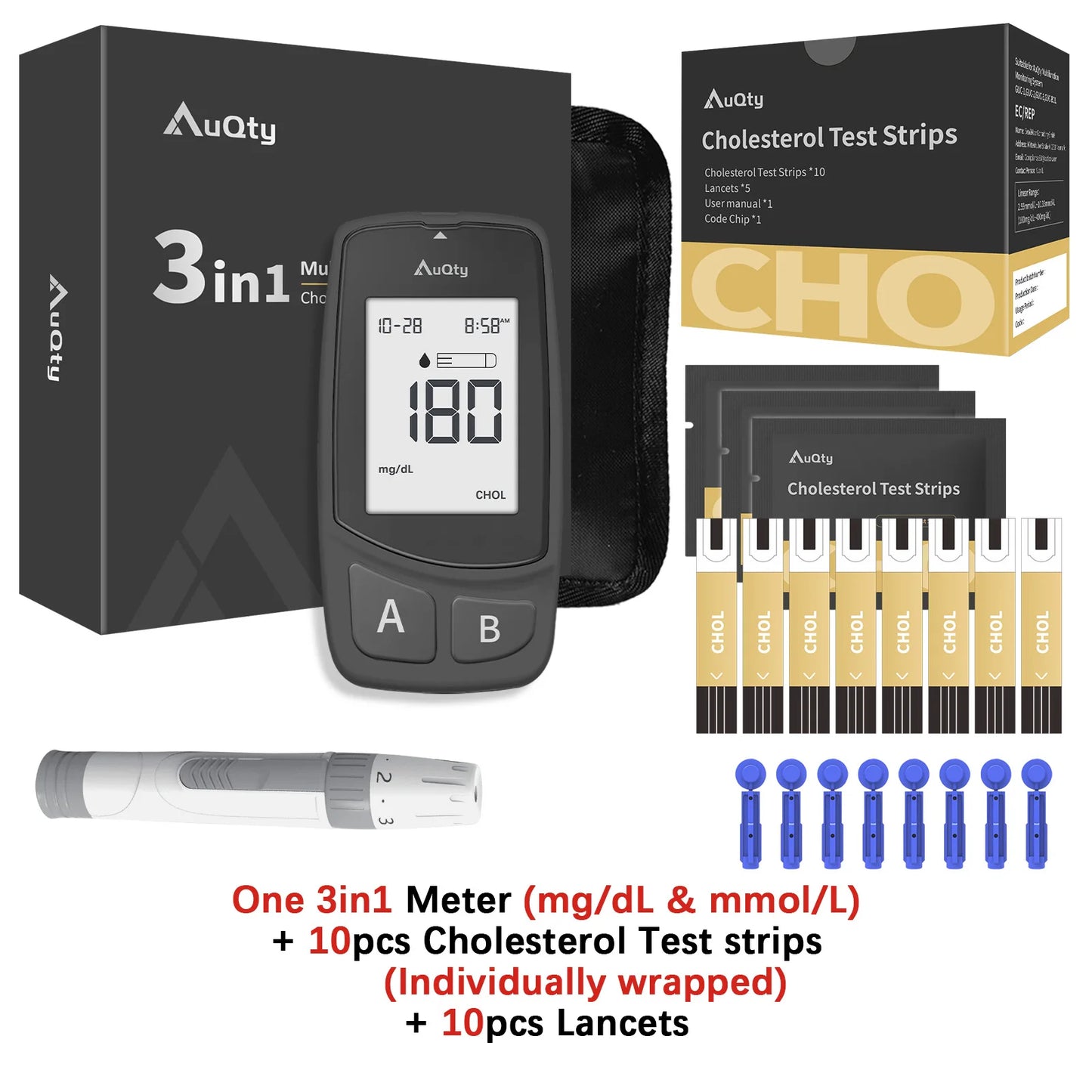 3-in-1 Multifunction Blood Glucose, Cholesterol & Uric Acid Meter