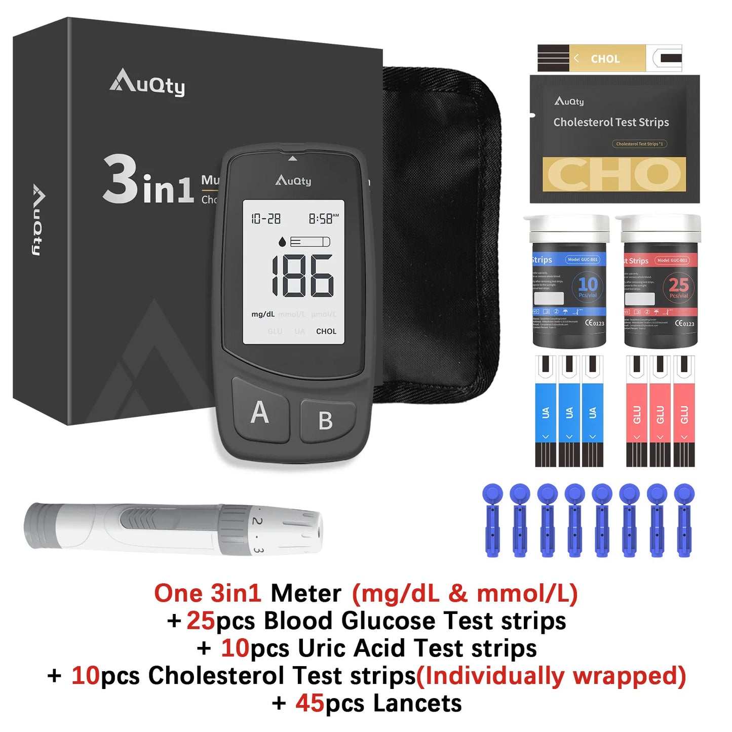 3-in-1 Multifunction Blood Glucose, Cholesterol & Uric Acid Meter