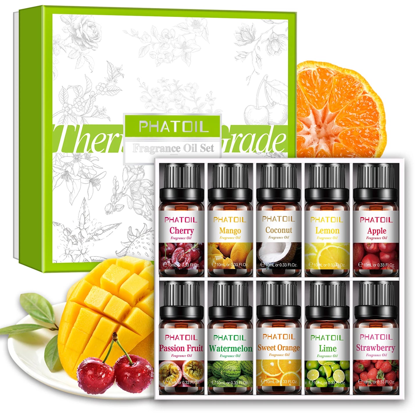 PHATOIL 10ml Fruit Fragrance Oils – 7 Scents for DIY & Aromatherapy