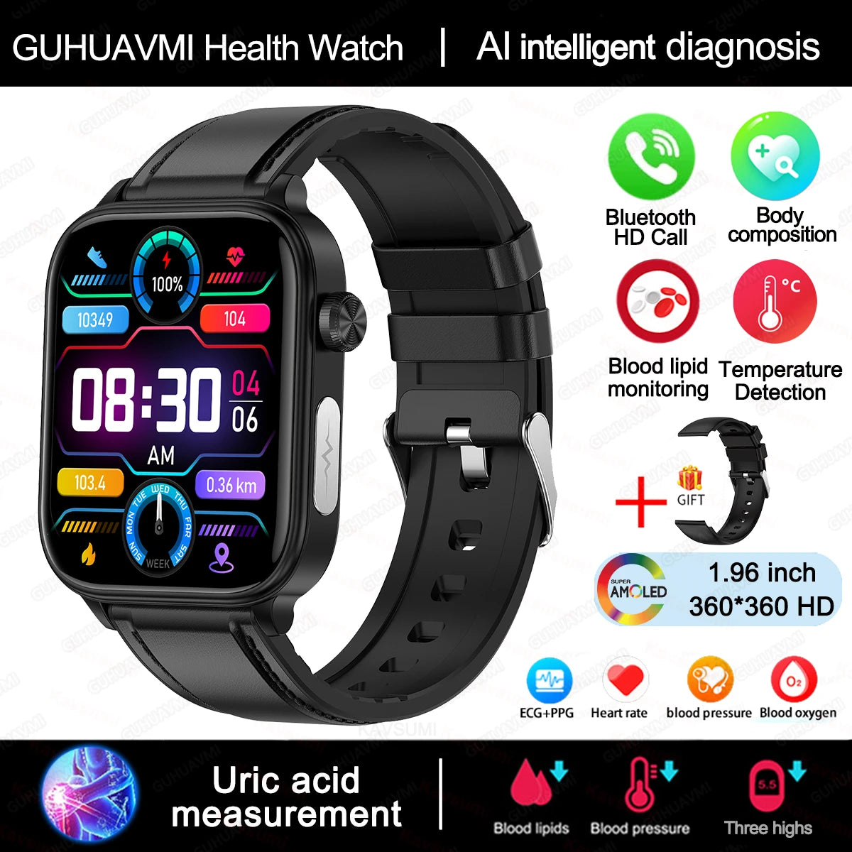 2025 Smartwatch with ECG, PPG & Health Monitoring