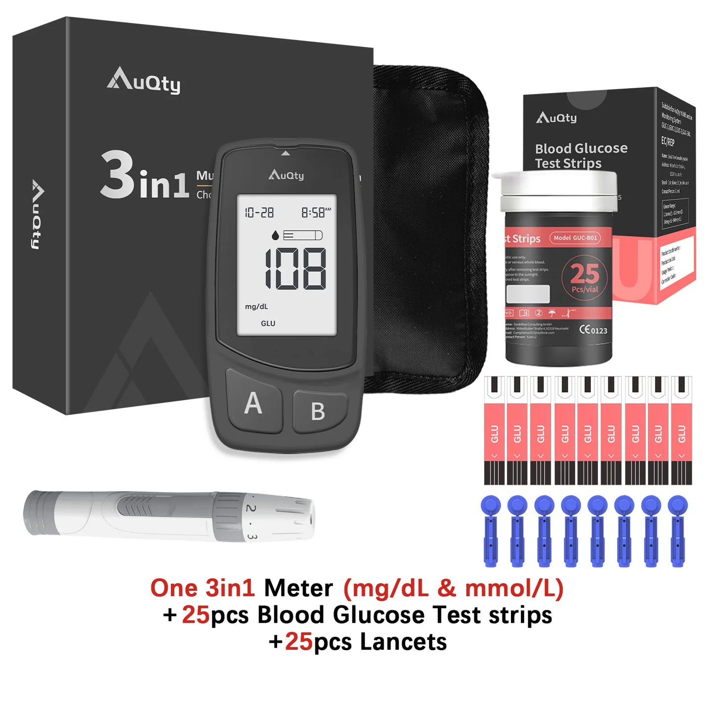 3-in-1 Multifunction Blood Glucose, Cholesterol & Uric Acid Meter