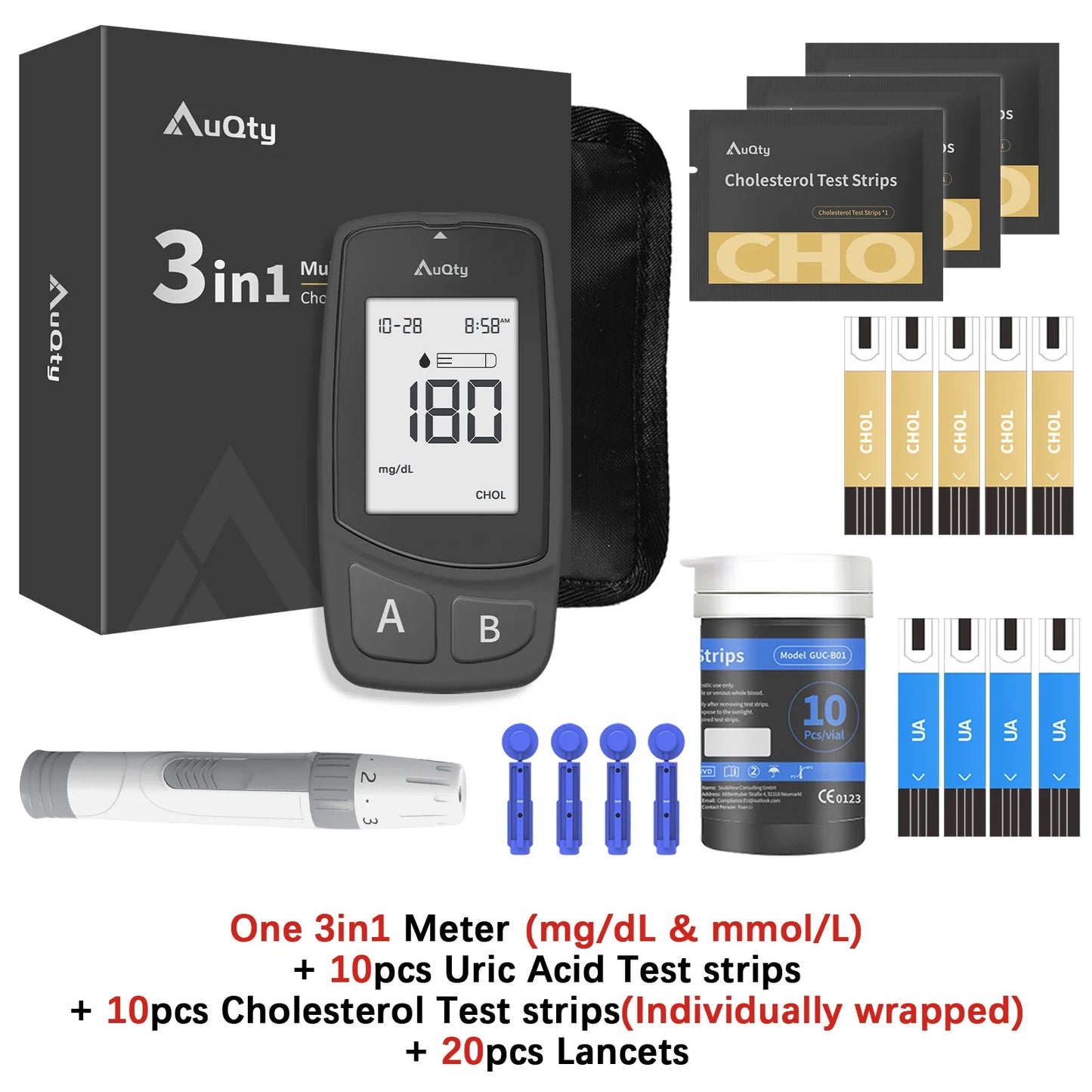 3-in-1 Multifunction Blood Glucose, Cholesterol & Uric Acid Meter
