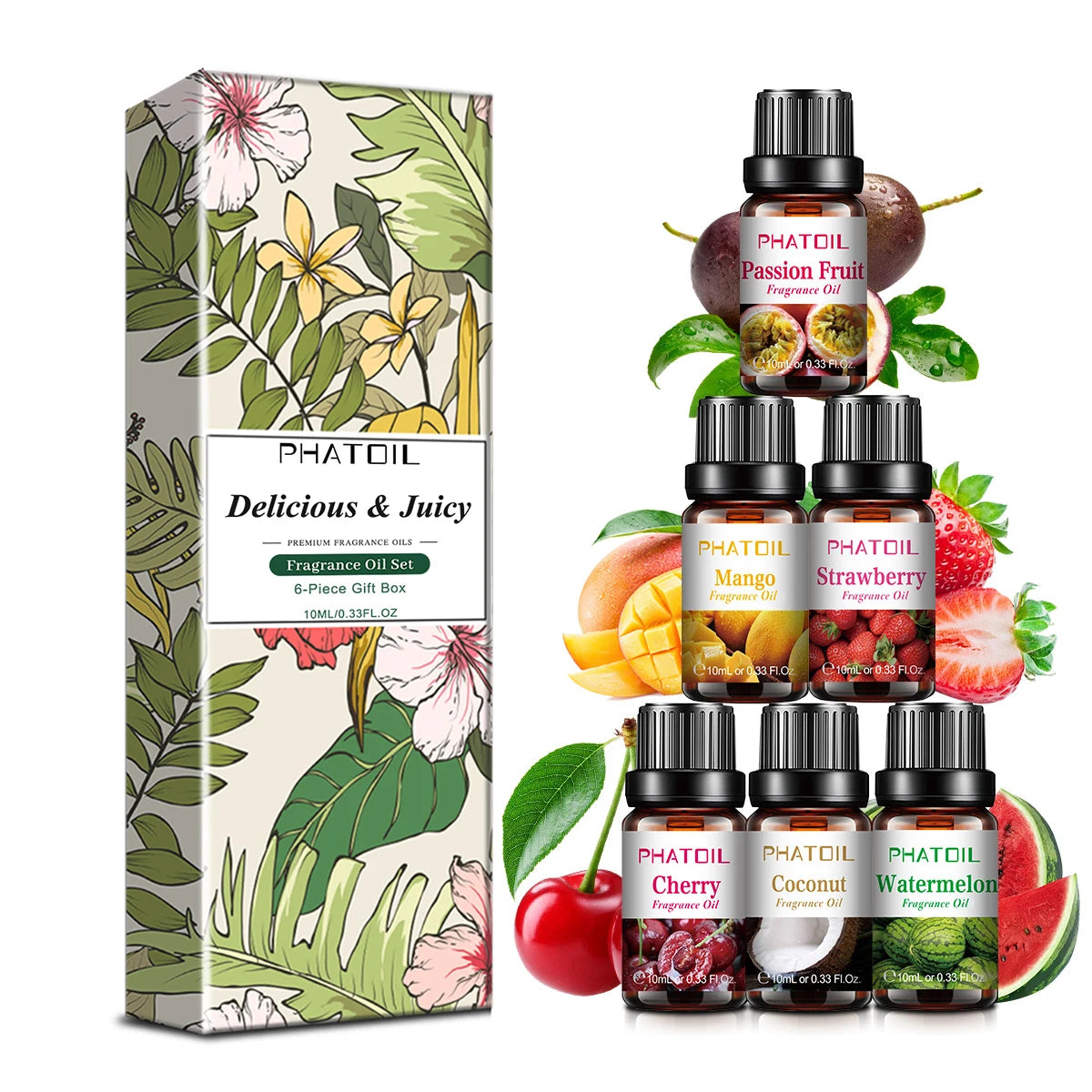 PHATOIL 10ml Fruit Fragrance Oils – 7 Scents for DIY & Aromatherapy