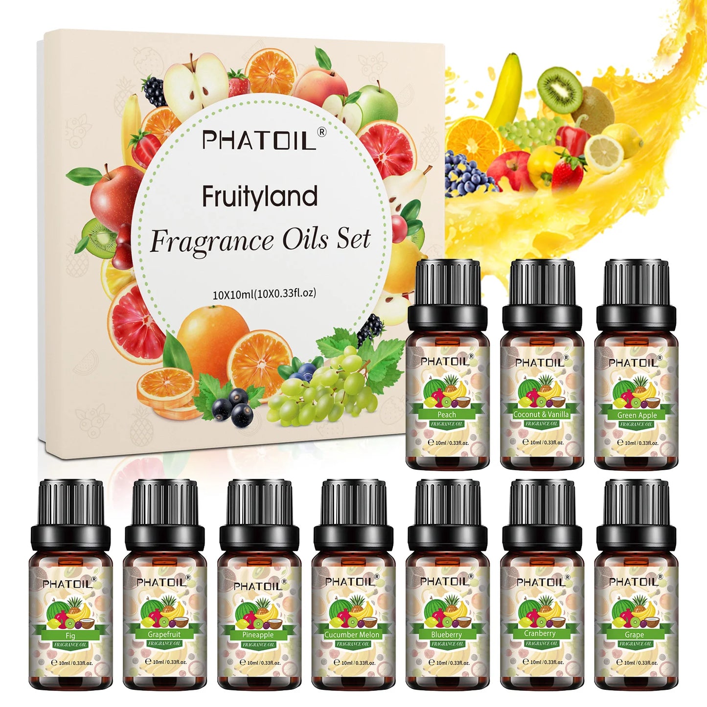 PHATOIL 10ml Fruit Fragrance Oils – 7 Scents for DIY & Aromatherapy